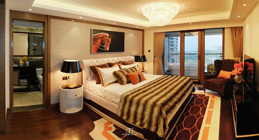 卧室窗帘装修效果图三亚现代奢华复式现代简约卧室设计图片赏析
