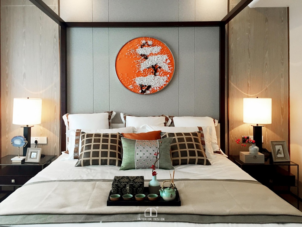 卧室装修效果图珠海现代中式样板房新中式卧室设计图片赏析