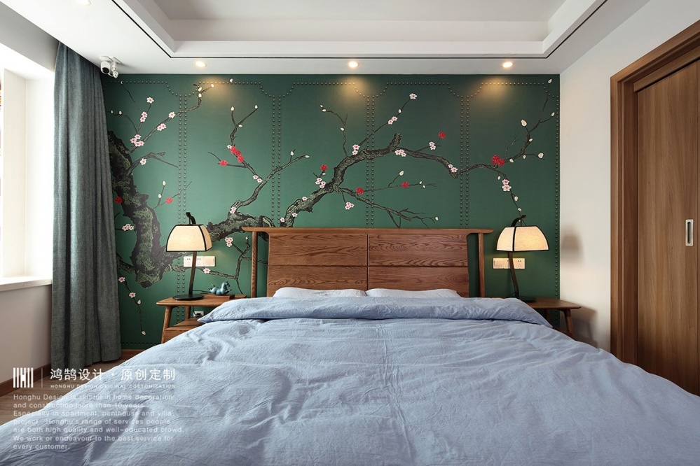 卧室床2装修效果图中式现代主卧设计图新中式卧室设计图片赏析