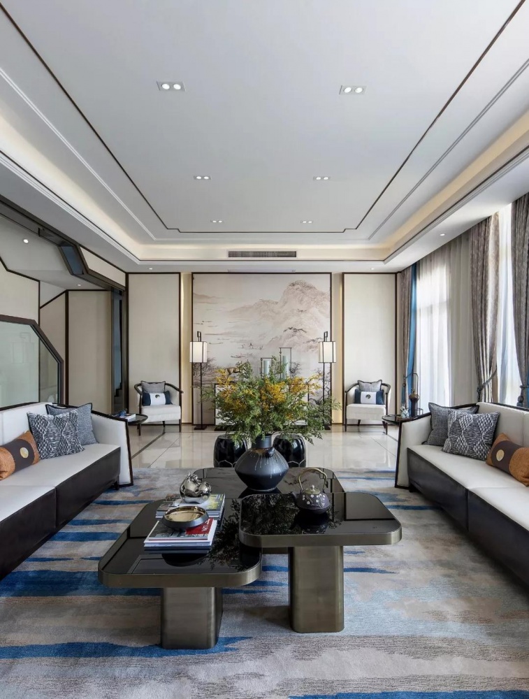 客厅窗帘装修效果图重庆中海峰墅客厅茶几图片中式现代客厅设计图片赏析