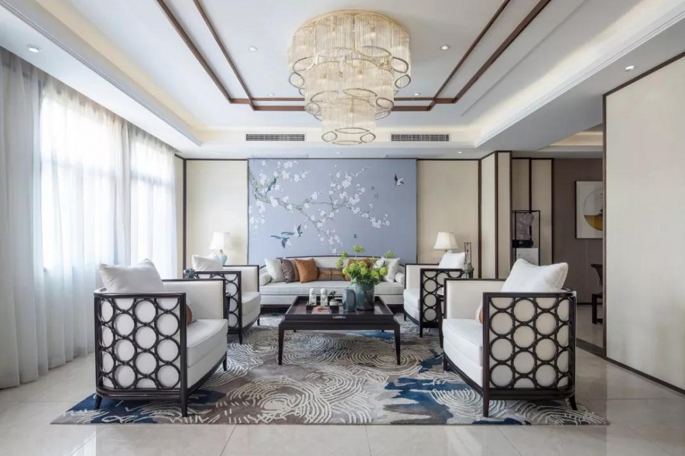 客厅窗帘装修效果图重庆中海峰墅客厅设计图片新中式客厅设计图片赏析