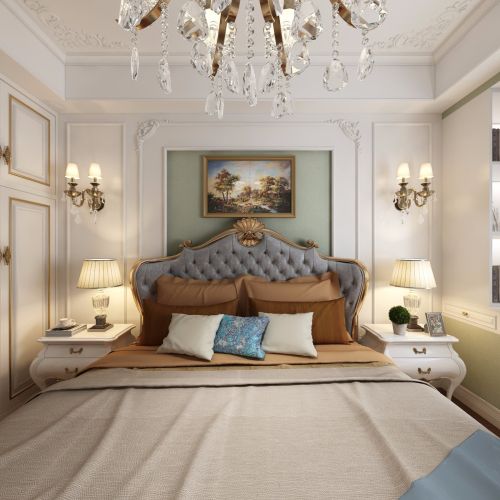 璧河名都法式轻奢风格卧室窗帘101-120m²四居及以上现代简约家装装修案例效果图