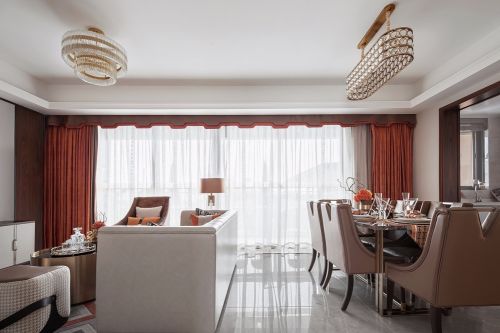 客厅窗帘装修效果图F户型样板房客厅餐厅一体设计
