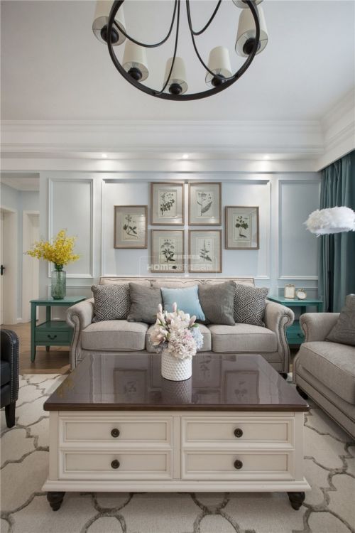 客厅窗帘装修效果图清新美式客厅沙发图片