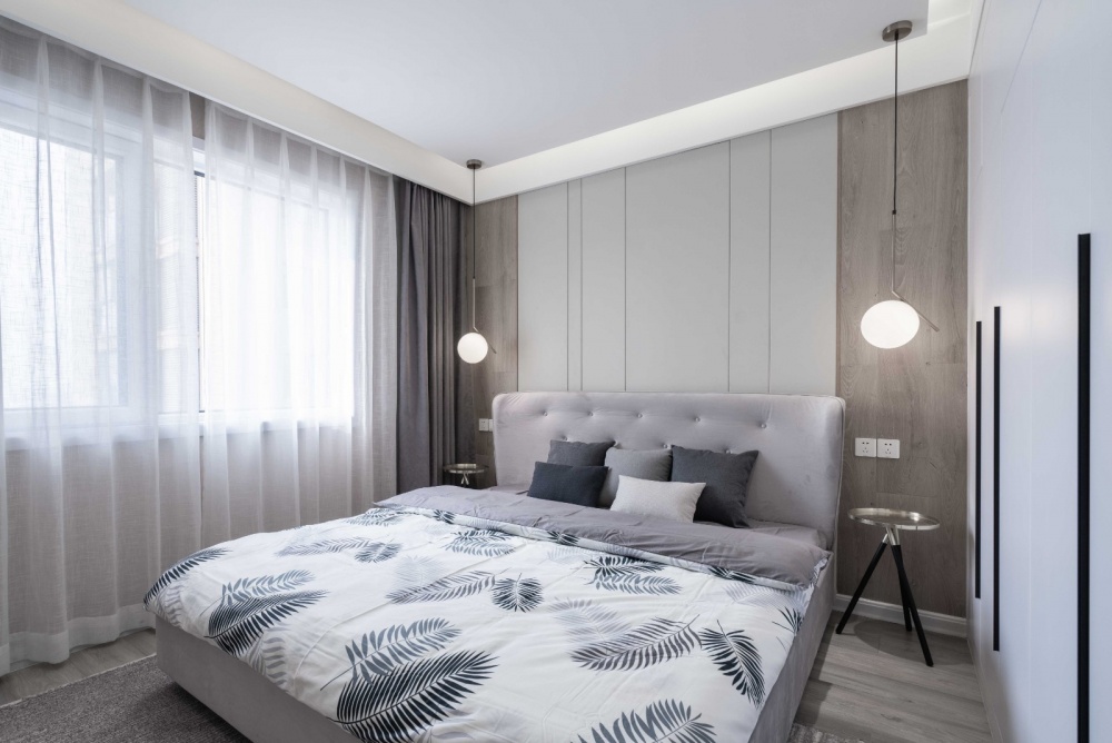 卧室窗帘2装修效果图现代风样板房主卧设计现代简约卧室设计图片赏析