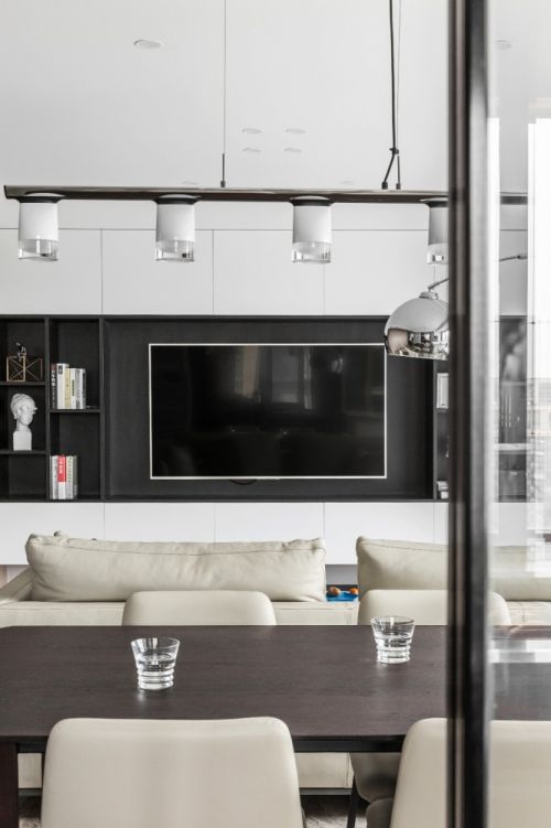 客厅沙发装修效果图“一字型”户型现代客厅吊灯图