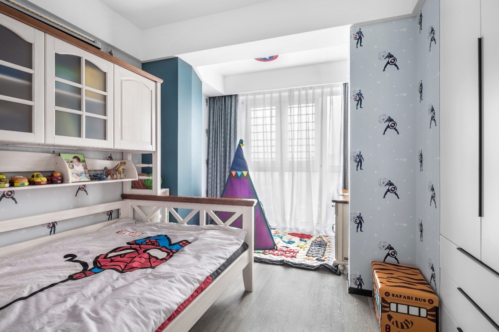 卧室窗帘2装修效果图“一字型”户型现代儿童房设计现代简约卧室设计图片赏析