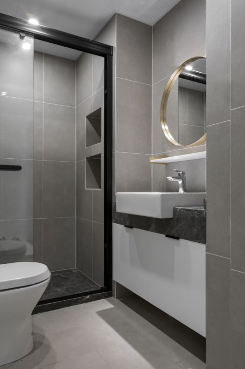 卫生间马桶装修效果图黑白系现代三居卫浴洗手台设计