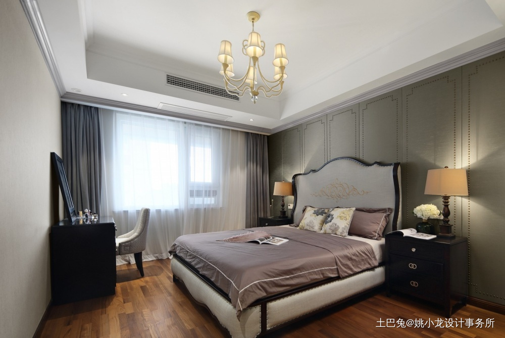 低奢新美式卧室吊灯图片美式卧室设计图片赏析