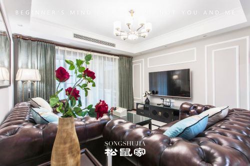 客厅窗帘装修效果图柔和美式客厅实景图片121-150m²四居及以上美式家装装修案例效果图