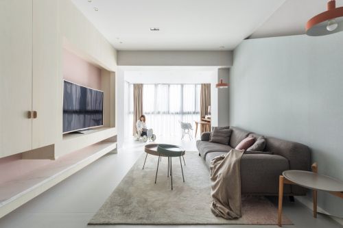 客厅木地板装修效果图Donuts北欧风客厅沙发实景101-120m²二居家装装修案例效果图