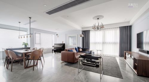 客厅窗帘装修效果图现代复古客厅设计图片151-200m²复式现代简约家装装修案例效果图