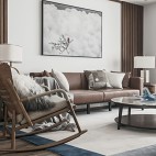 中式现代客厅沙发实景图