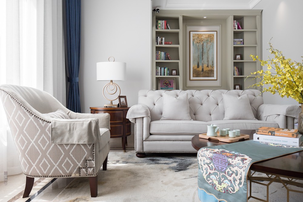 客厅窗帘7装修效果图现代美式|静·谧|360㎡美式客厅设计图片赏析
