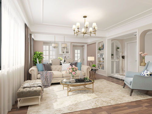 客厅沙发装修效果图现代美式+北欧风情温馨舒压的居