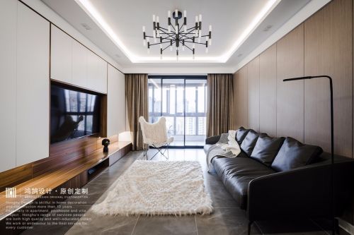 卧室窗帘装修效果图现代北欧风，他家电视墙实用到不101-120m²北欧风家装装修案例效果图