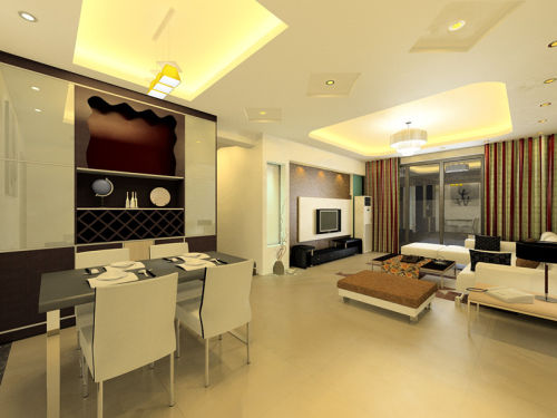 客厅装修效果图住宅设计2101-120m²一居混搭家装装修案例效果图