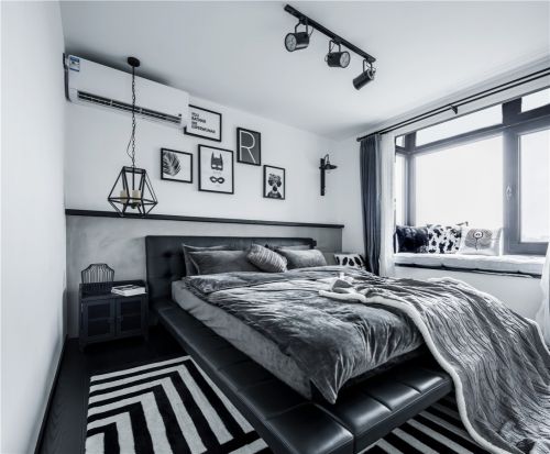 卧室床装修效果图北京68㎡黑白灰工业风小户型设