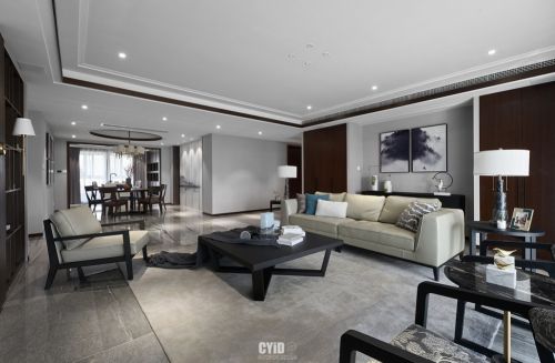 浮•影客厅窗帘201-500m²三居中式现代家装装修案例效果图