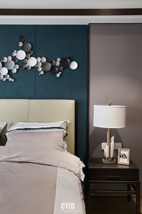 蓝色中式现代卧室床头柜装修效果图浮•影
