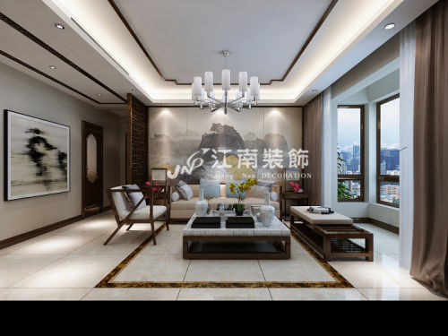61-80m²三居新中式装修图片客厅装修效果图哈尔滨江南装饰打造东鸿艺境装修