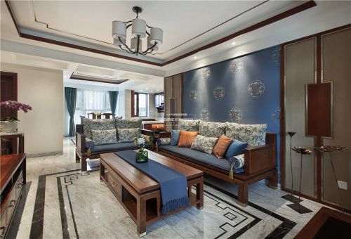 四居新中式140㎡客厅2023装潢设计效果图