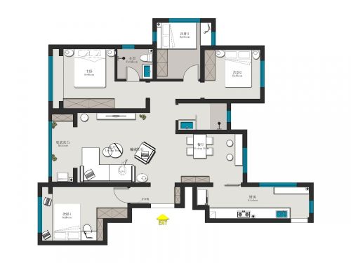 客厅装修效果图新中式60m²以下四居及以上家装装修案例效果图