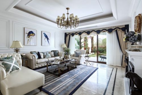 法式新贵浪漫屋客厅窗帘复式欧式豪华家装装修案例效果图