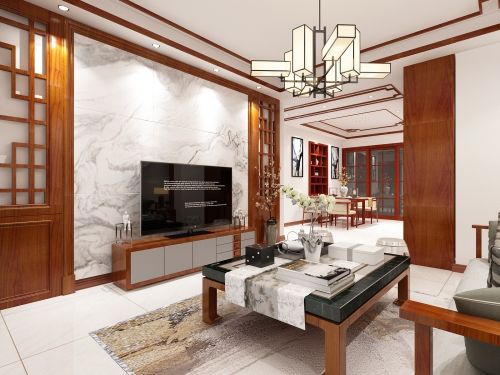 装修效果图仙岛的家121-150m²新中式家装装修案例效果图