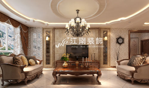 客厅装修效果图哈尔滨江南装饰打造盛和世纪美式81-100m²四居及以上美式经典家装装修案例效果图
