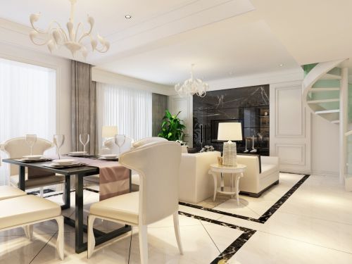 客厅装修效果图优雅格调新古典，展现非凡的居家151-200m²二居美式家装装修案例效果图