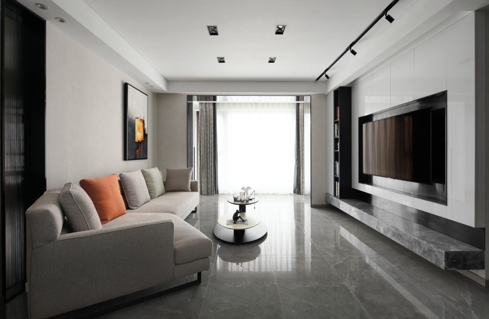 客厅沙发装修效果图绘梦.世茂外滩新城现代简约客厅设计图片赏析