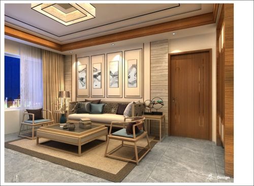 客厅装修效果图新中式家装方案151-200m²三居中式现代家装装修案例效果图