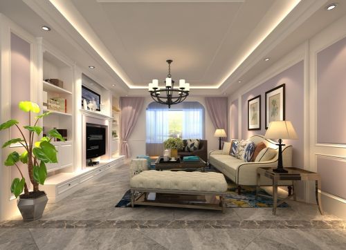 客厅装修效果图美式混搭风家装设计方案151-200m²美式经典家装装修案例效果图