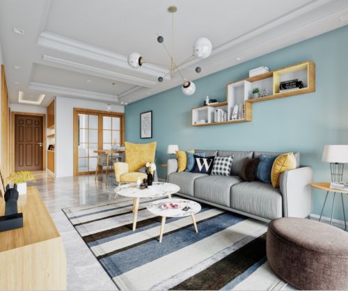 客厅沙发装修效果图第二步：请为图片添加描述200m²以上二居北欧风家装装修案例效果图