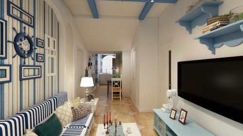 客厅装修效果图地中海小两居阁楼设计60m²以下二居地中海家装装修案例效果图