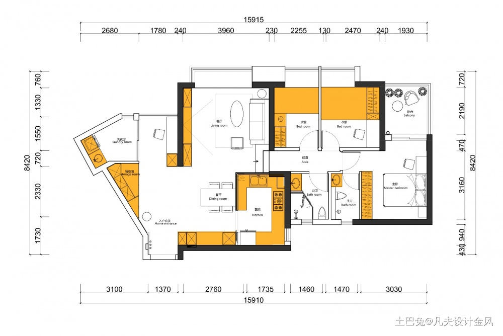 100平方房子拥有6米*8米客餐厅混搭功能区设计图片赏析