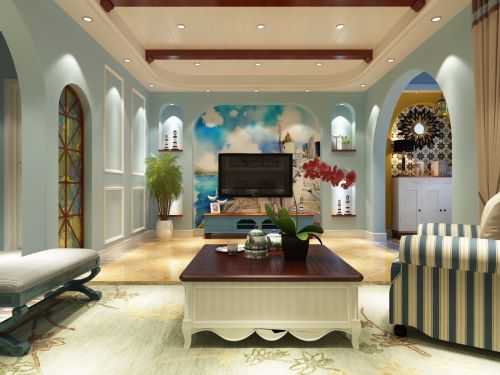 客厅装修效果图地中海风格121-150m²地中海家装装修案例效果图