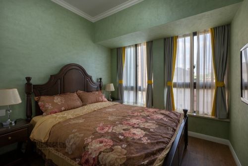 绿色美式经典卧室窗帘装修效果图重庆北大资源博雅装修美式风格俏
