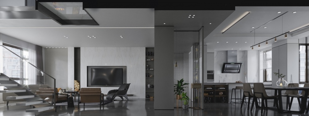 客厅隔断3装修效果图极简黑白灰，精致的生活格调！现代简约客厅设计图片赏析