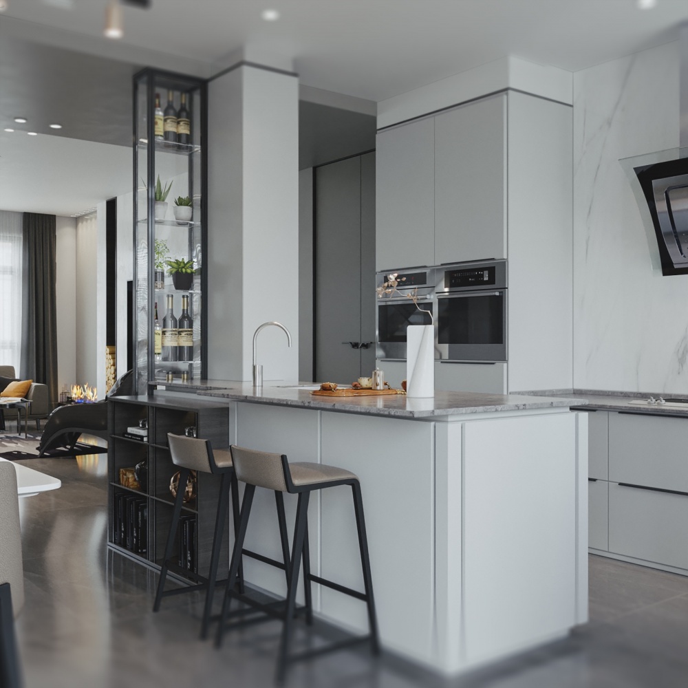 厨房橱柜3装修效果图极简黑白灰，精致的生活格调！现代简约餐厅设计图片赏析