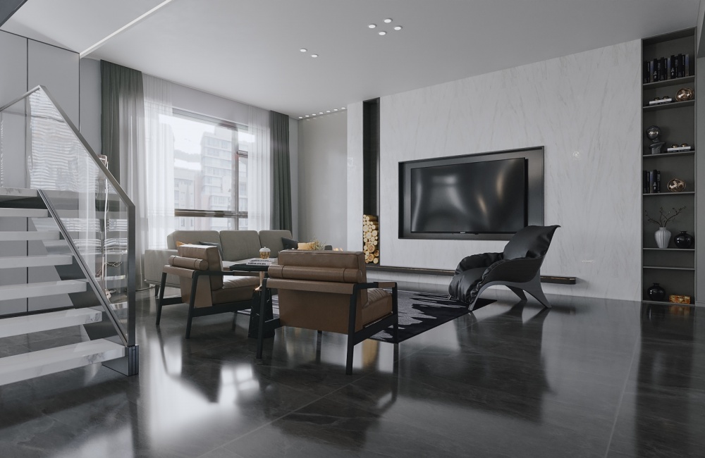 客厅窗帘1装修效果图极简黑白灰，精致的生活格调！现代简约客厅设计图片赏析