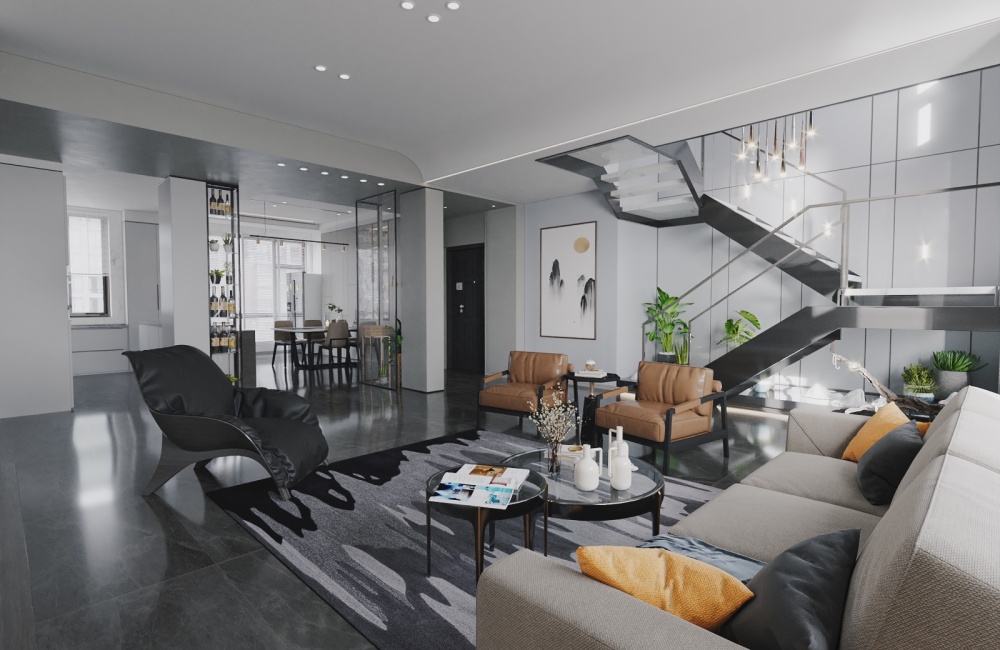 客厅沙发5装修效果图极简黑白灰，精致的生活格调！现代简约客厅设计图片赏析
