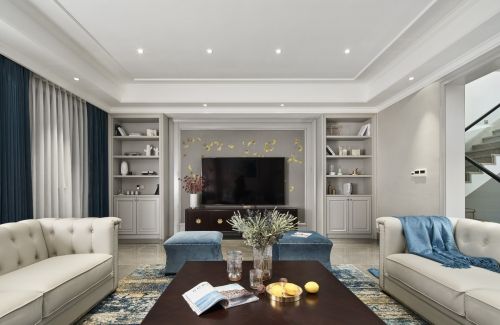客厅窗帘5装修效果图气质灰+蓝融合美式与现代的优雅