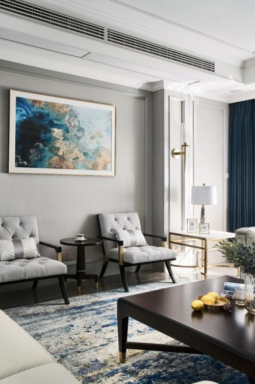 客厅窗帘2装修效果图气质灰+蓝融合美式与现代的优雅