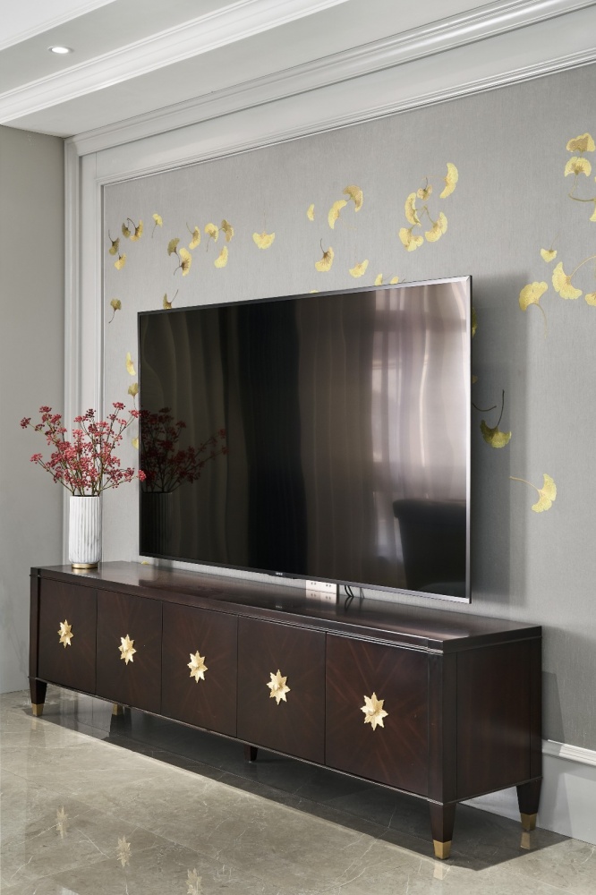 客厅电视背景墙2装修效果图气质灰+蓝融合美式与现代的优雅混搭客厅设计图片赏析