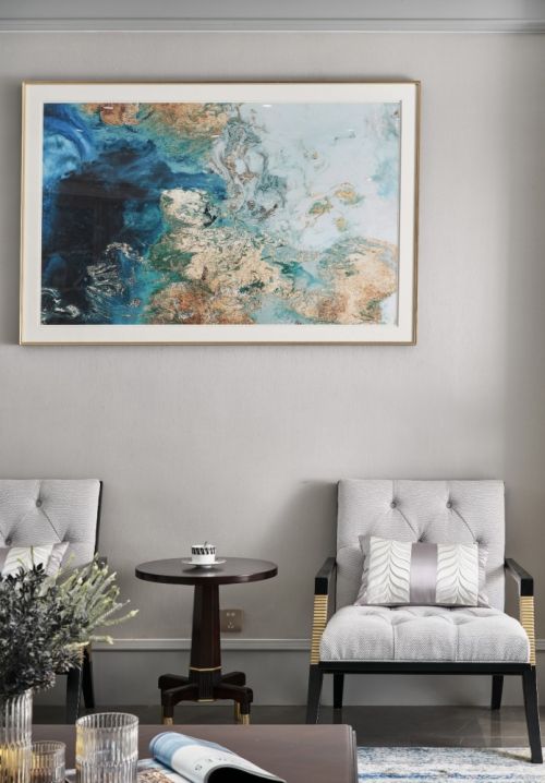 客厅1装修效果图气质灰+蓝融合美式与现代的优雅