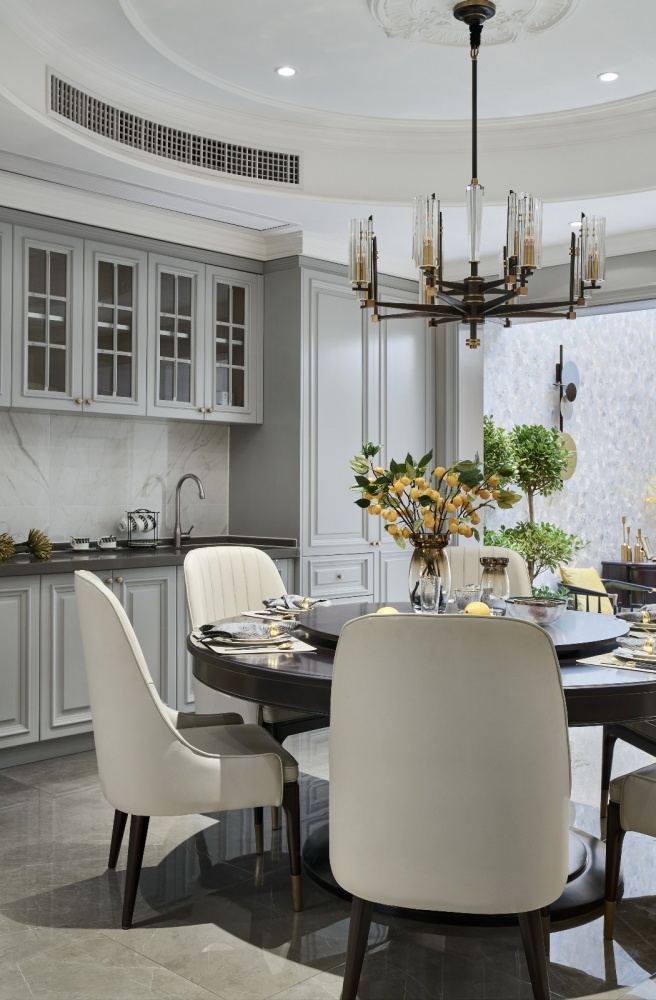 厨房电视2装修效果图气质灰+蓝融合美式与现代的优雅混搭餐厅设计图片赏析