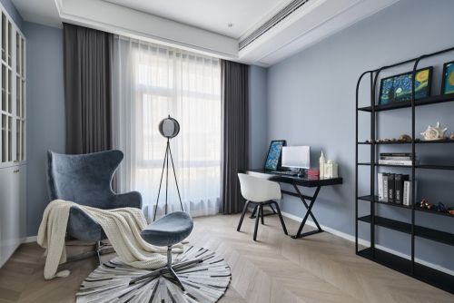 卧室窗帘1装修效果图气质灰+蓝融合美式与现代的优雅