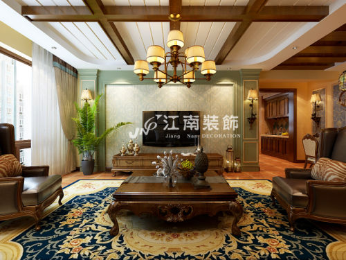 客厅装修效果图哈尔滨装修公司江南装饰上和园著101-120m²四居及以上美式家装装修案例效果图
